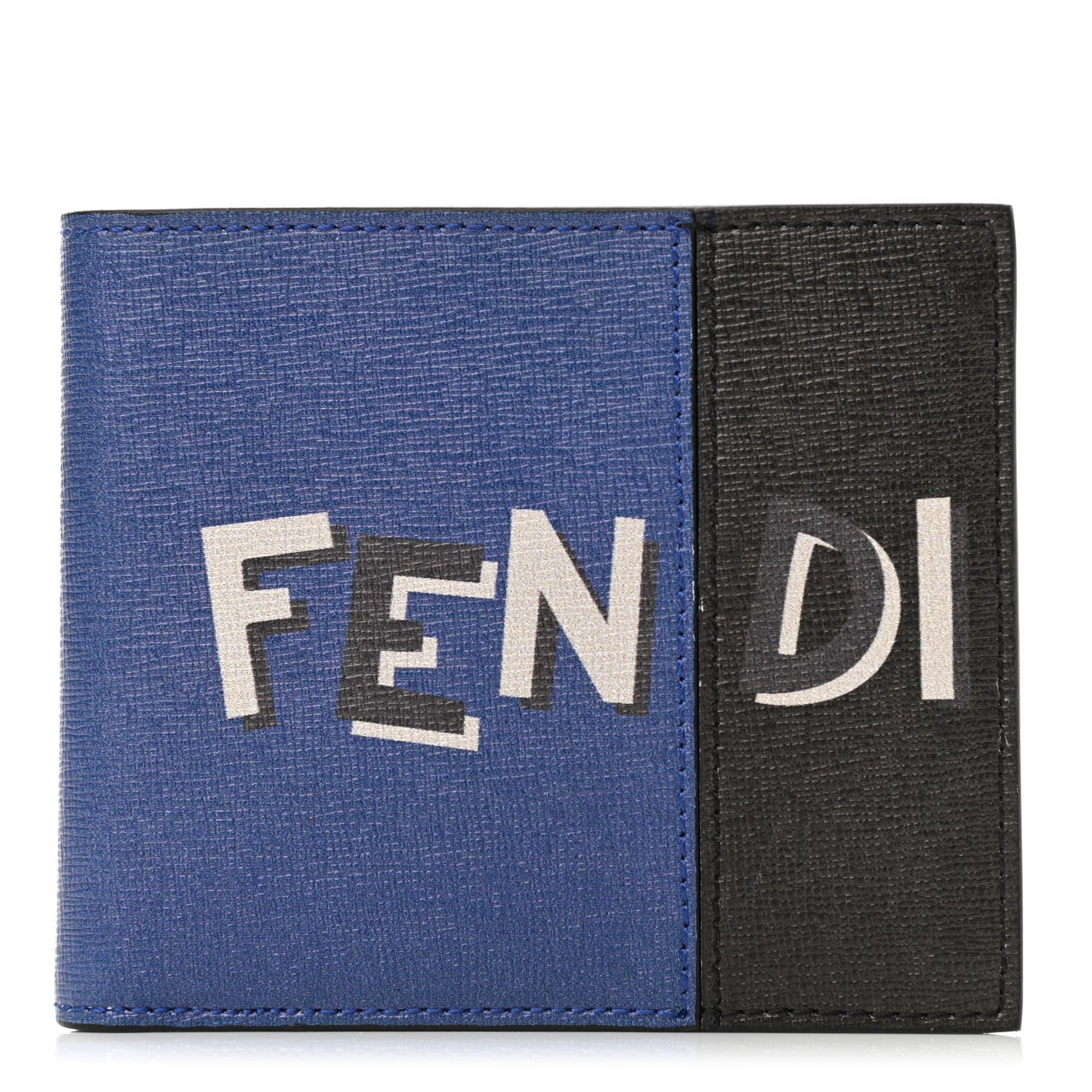 Fendi Vitello Elite Century Shadow Logo Bi-Fold Wallet Blue Neon Asfalto 1 of 7