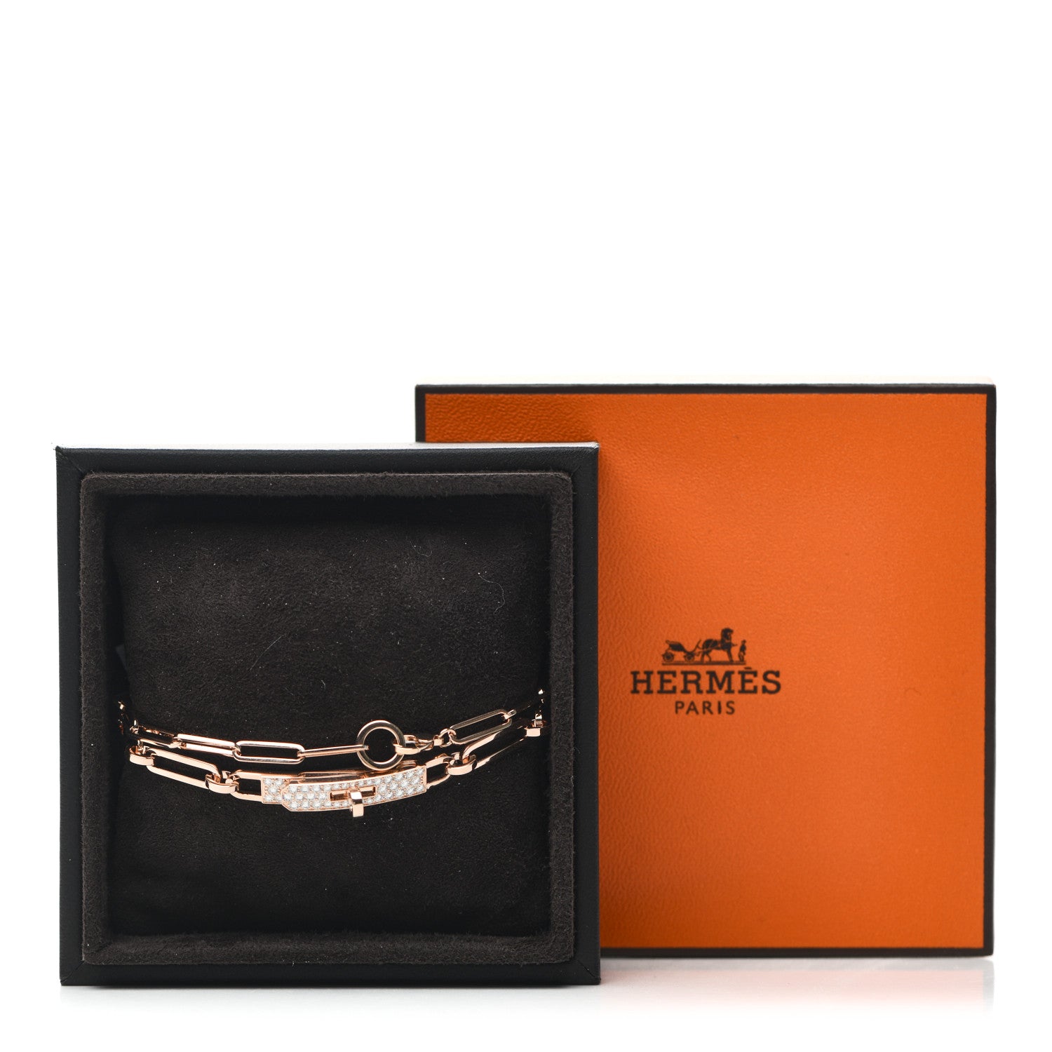 Hermes 18K Rose Gold Diamond Pave Kelly Chaine Choker Necklace 5 of 5