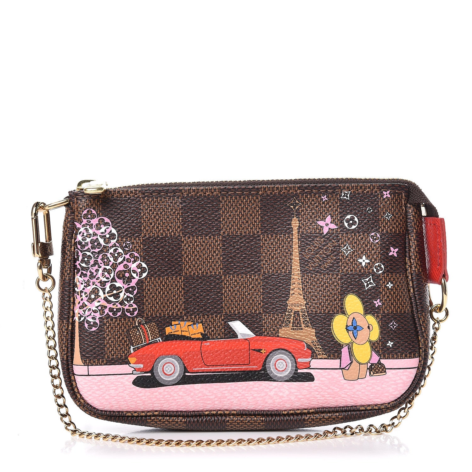Louis Vuitton Damier Ebene 2019 Christmas Animation Mini Pochette Accessories Red 1 of 8