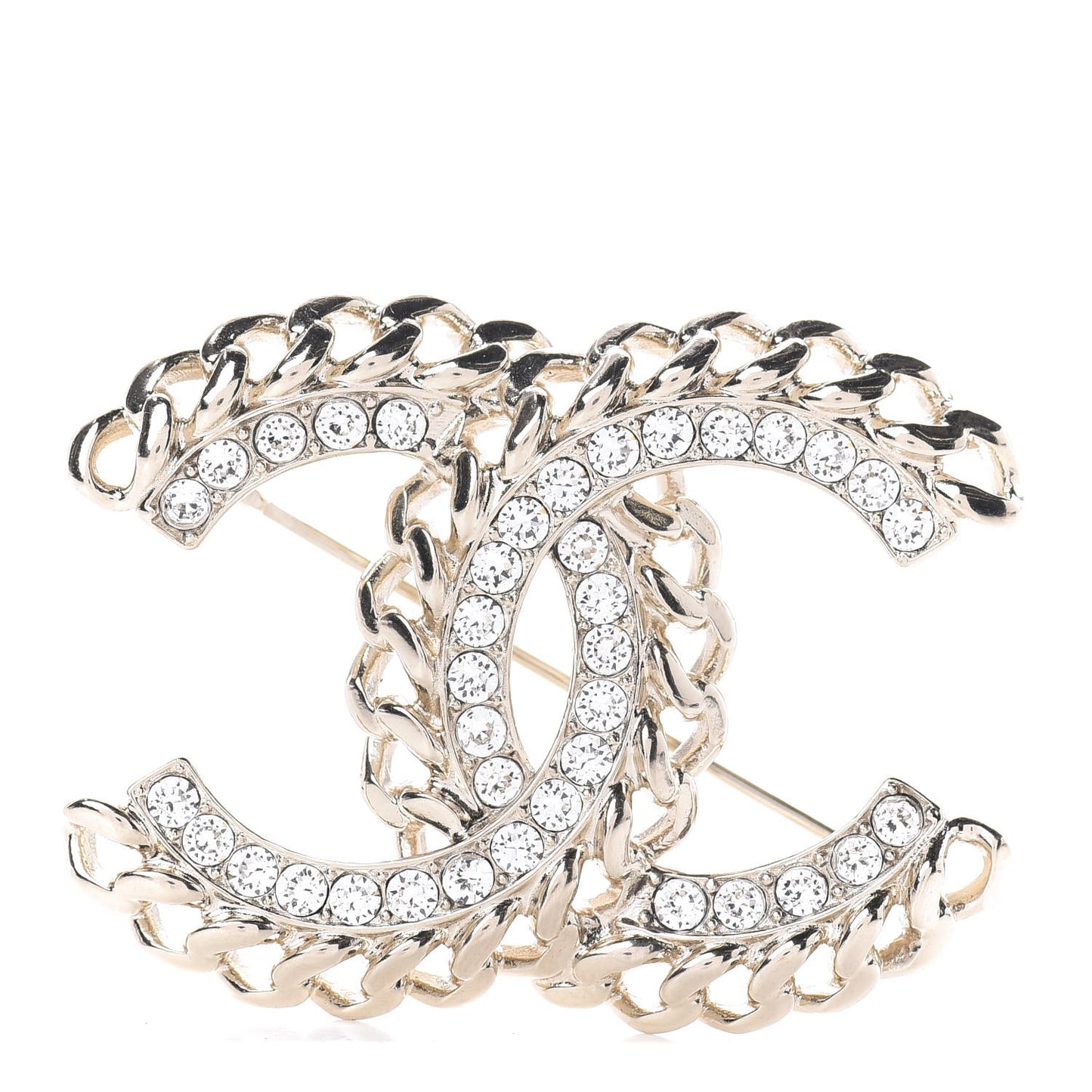 Crystal Chain CC Brooch Gold