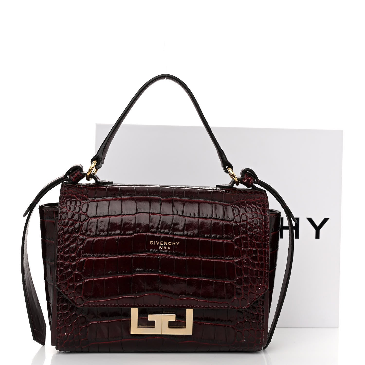 Givenchy Calfskin Crocodile Embossed Eden Mini Top Handle Burgundy 12 of 12