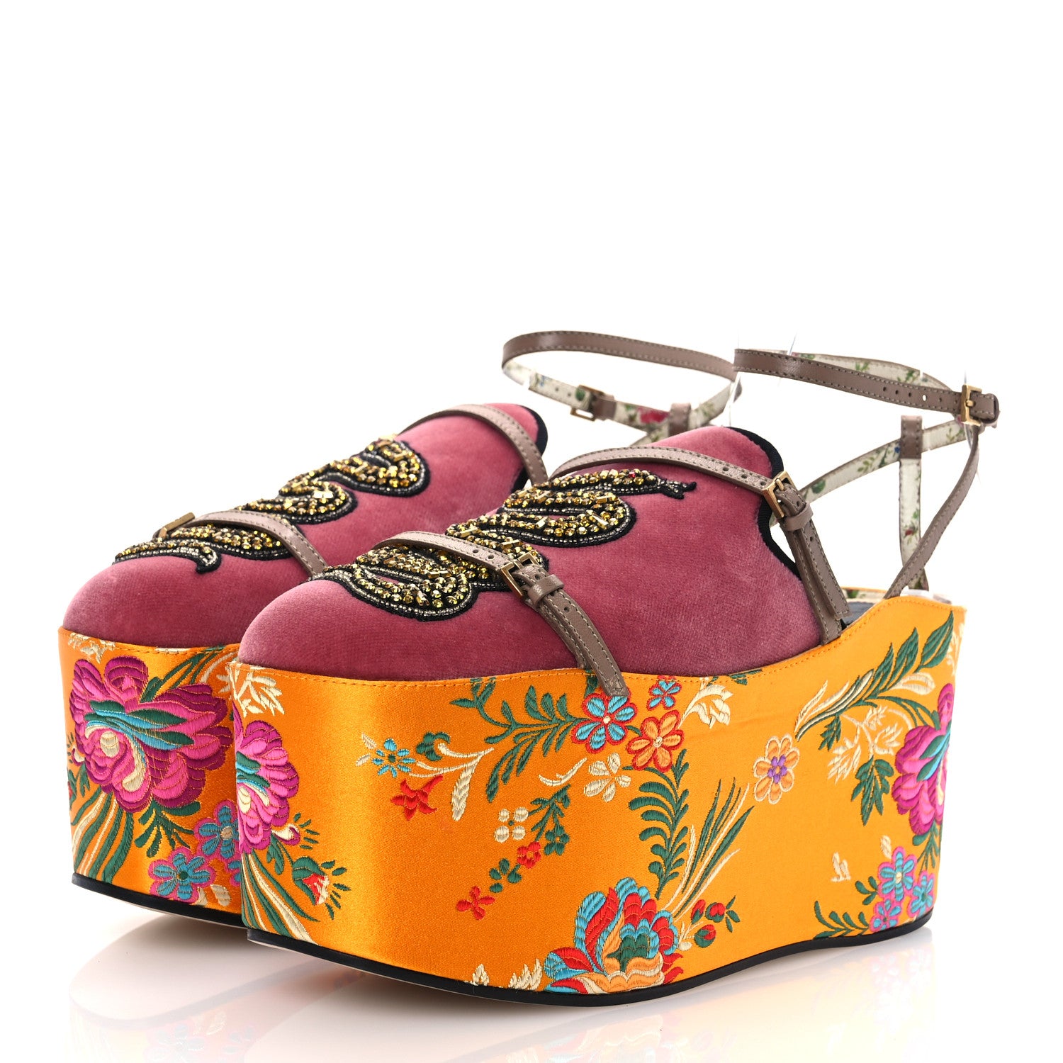 Gucci Velvet Silk Embellished Platform Detachable Slide 38 Tibet Red 4 of 13