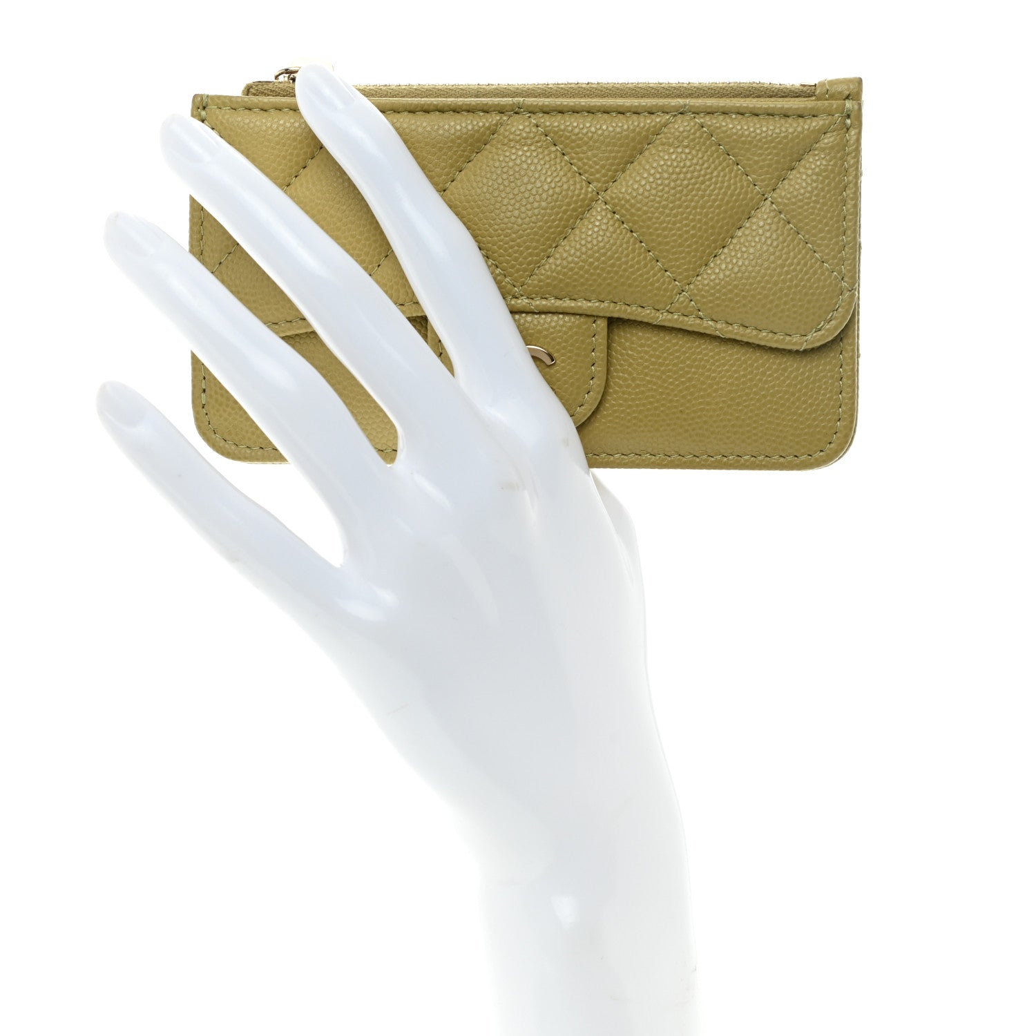Chanel Caviar Quilted Flap Zip Card Holder Green 2 of 11