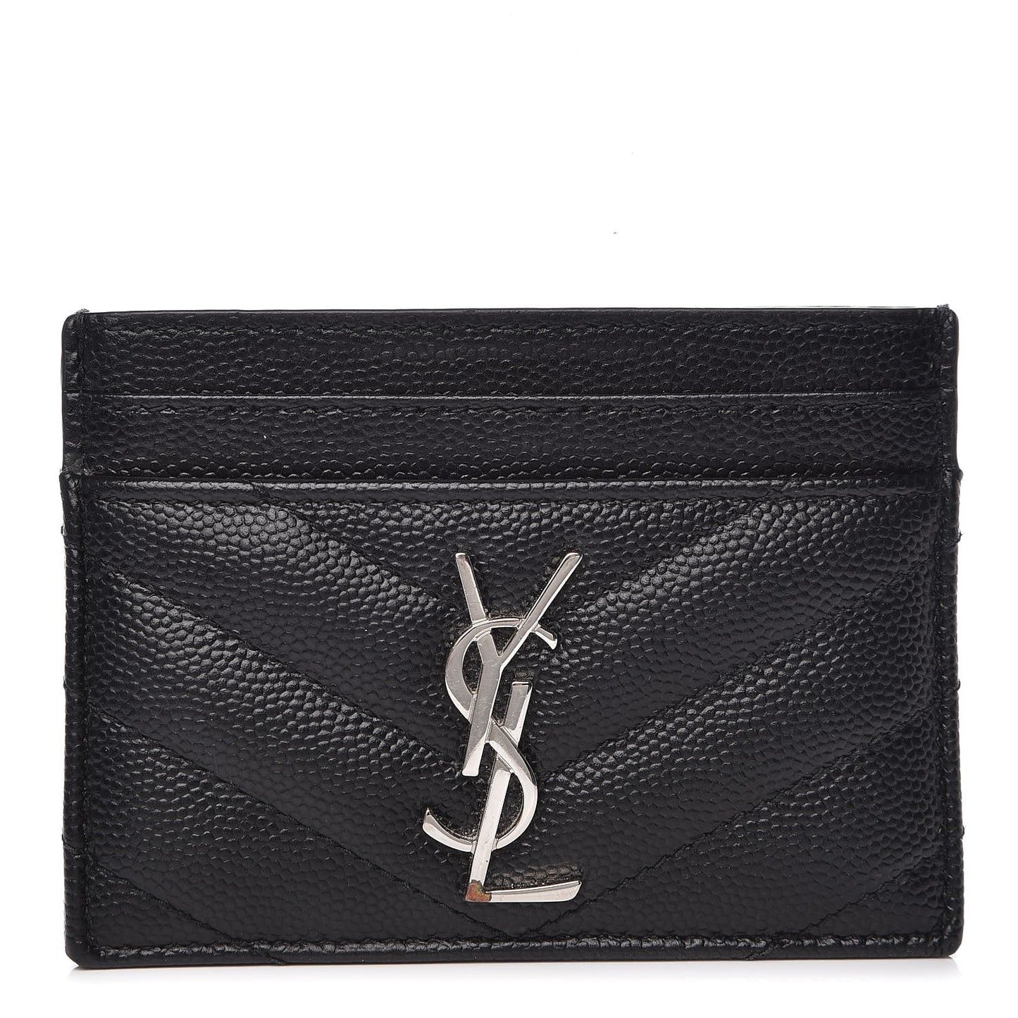 Grain De Poudre Matelasse Chevron Monogram Credit Card Case Black