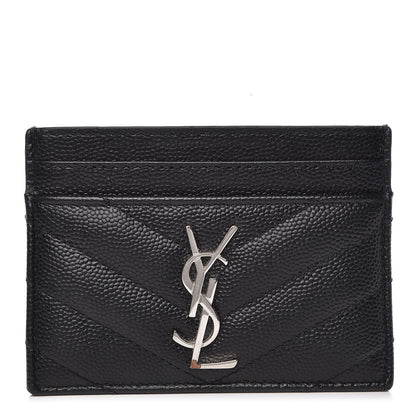 Saint Laurent Grain De Poudre Matelasse Chevron Monogram Credit Card Case Black 1 of 9