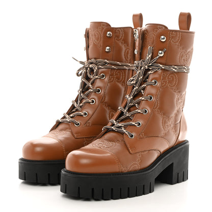 Gucci Cordovan Lux Nappa GG Matelasse Lace Up 60mm Combat Boots 37 Dark Hazel Brown 3 of 12