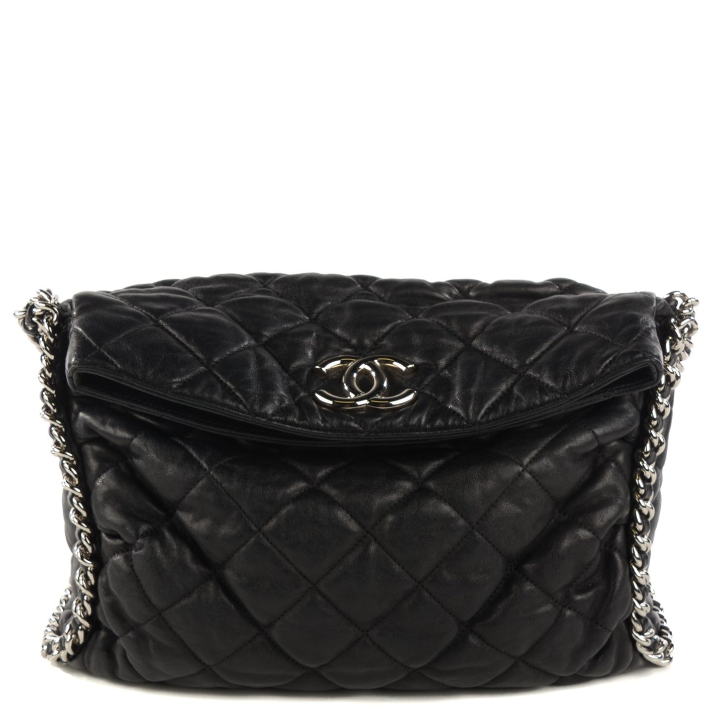 Washed Lambskin Chain Around Hobo Black