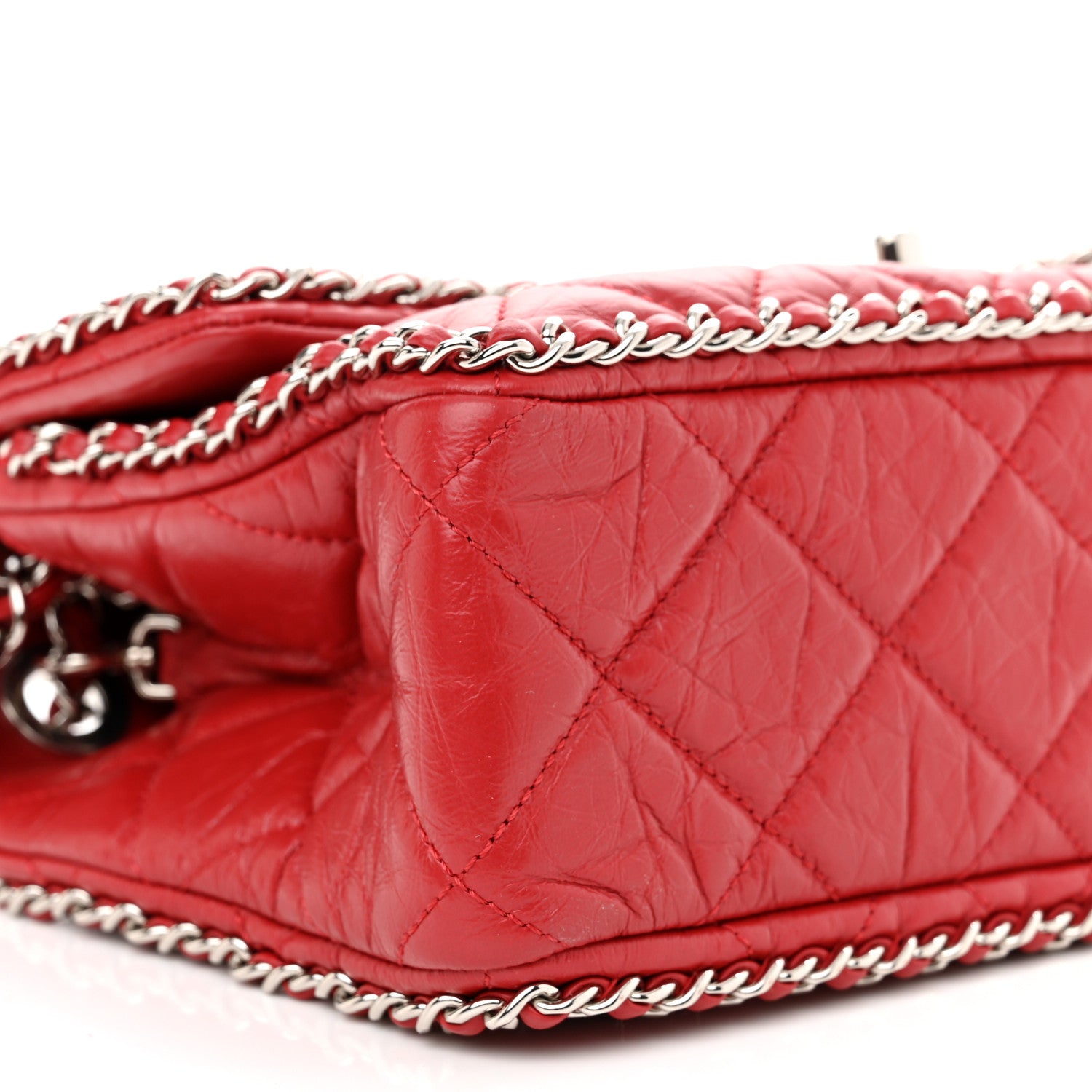 Chanel Crumpled Calfskin Medium Chain All Over Flap Red 9 of 10