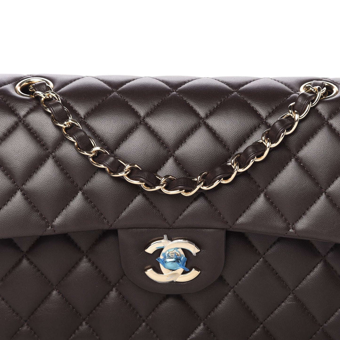 Lambskin Quilted Small Double Flap Dark Brown