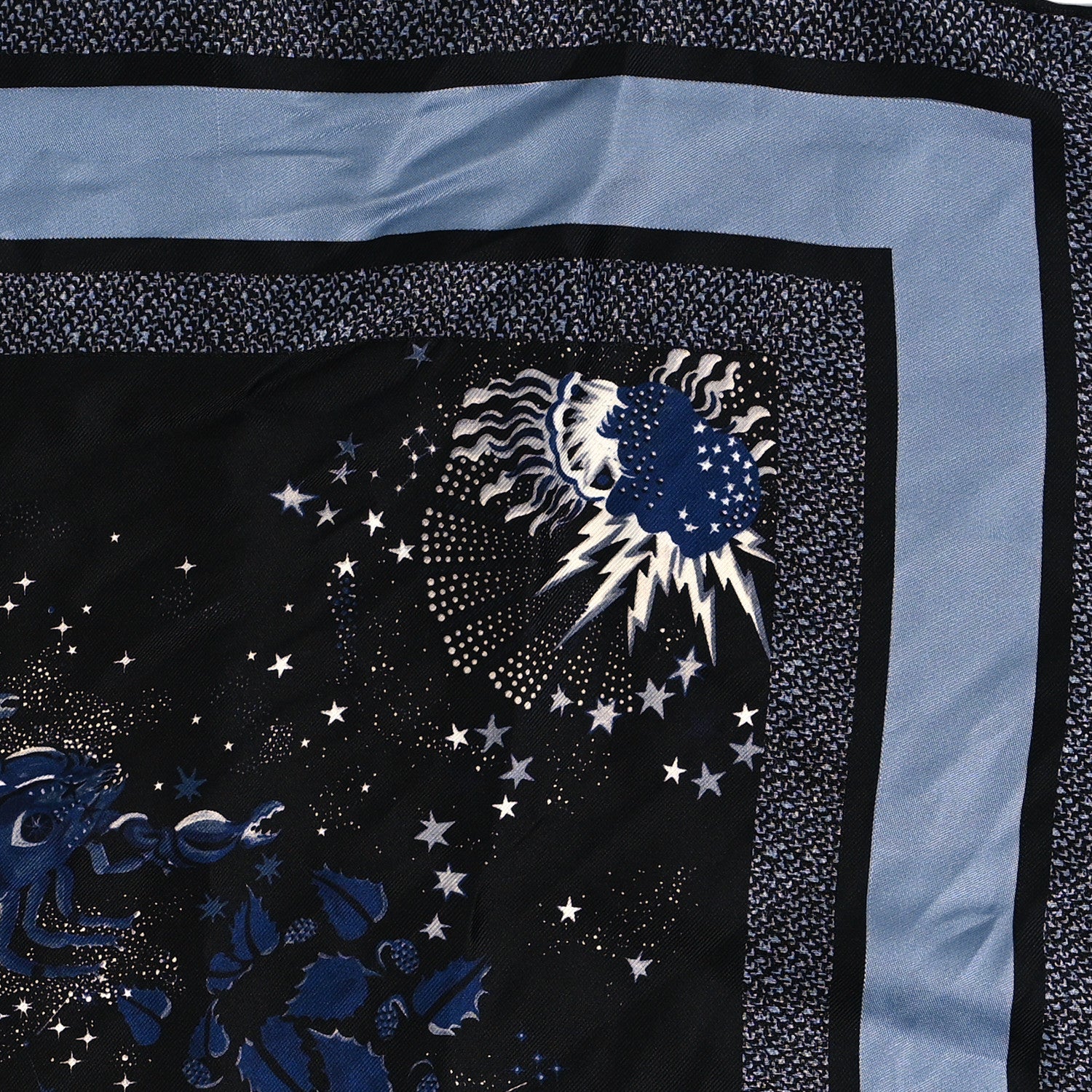 Christian Dior Silk Zodiac Fantastico Square Scarf Blue 3 of 3