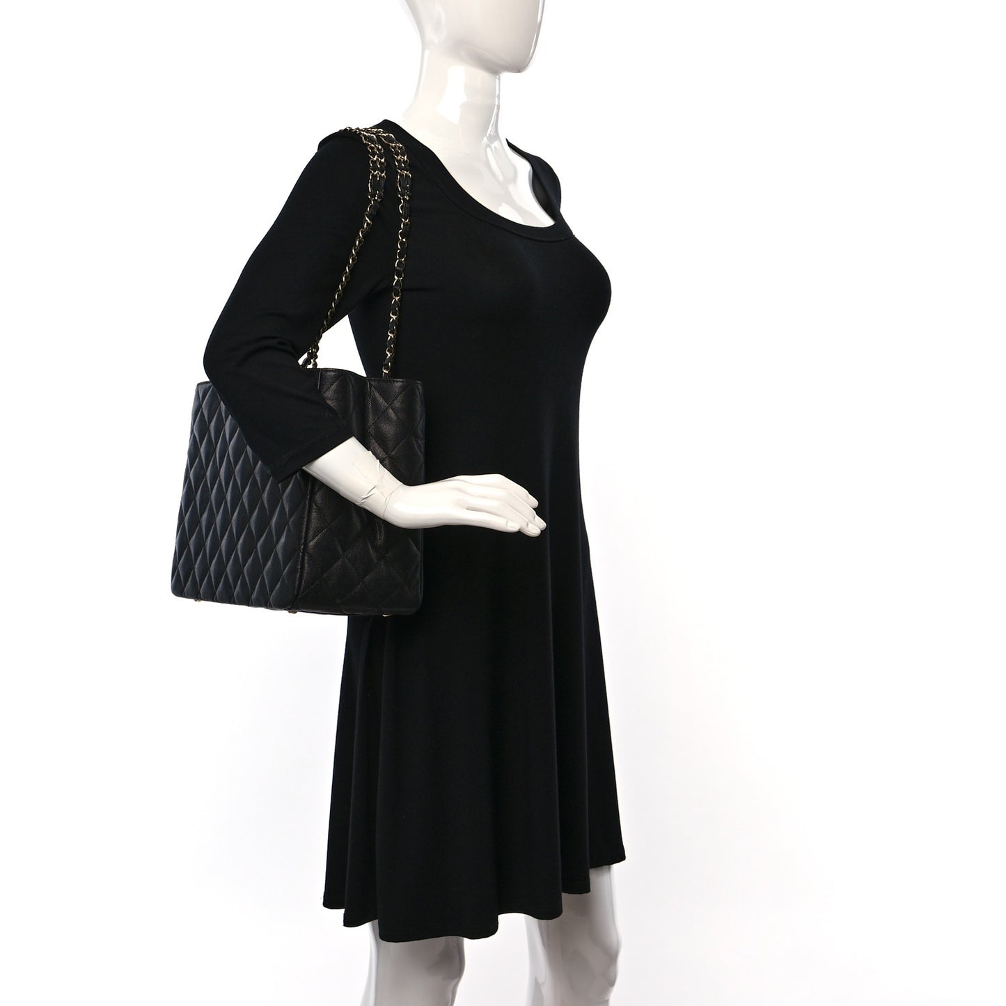 Caviar Quilted Small Shopping Tote Black