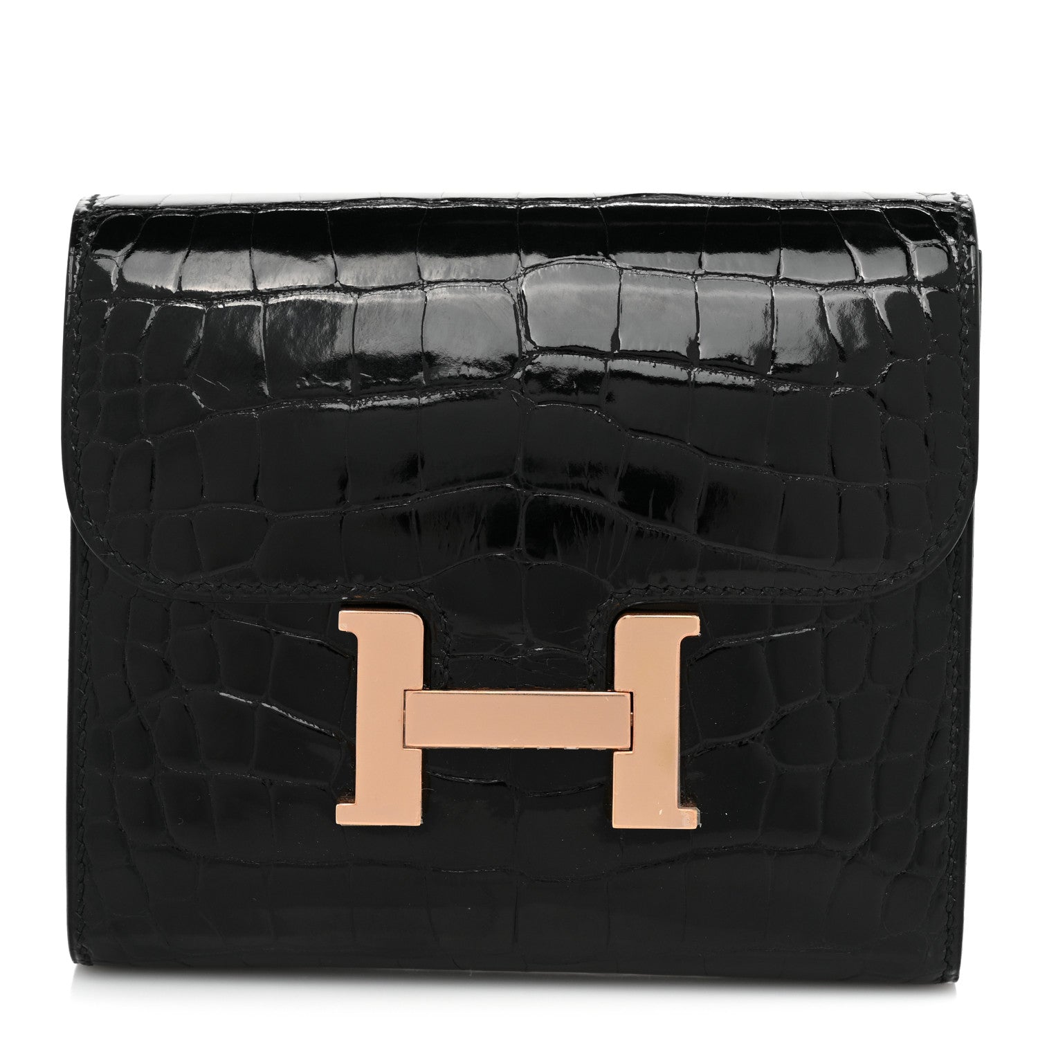 Hermes Shiny Alligator Constance Short Wallet Black 1 of 10