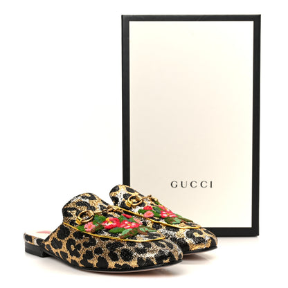 Gucci Lurex Jacquard Leopard Embroidered Womens Princetown Slippers 36.5 Black Gold 11 of 11