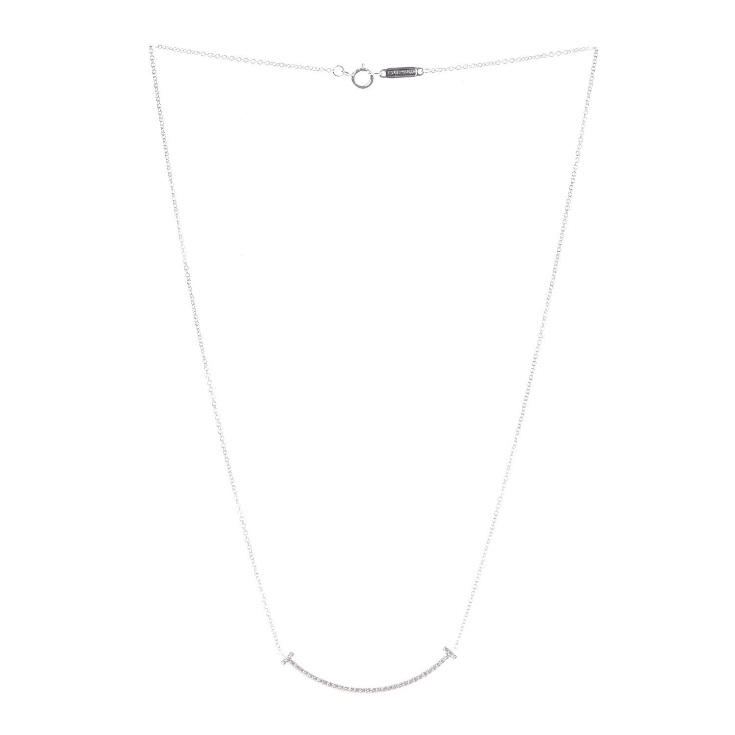 18K White Gold Diamond Small T Smile Pendant Necklace