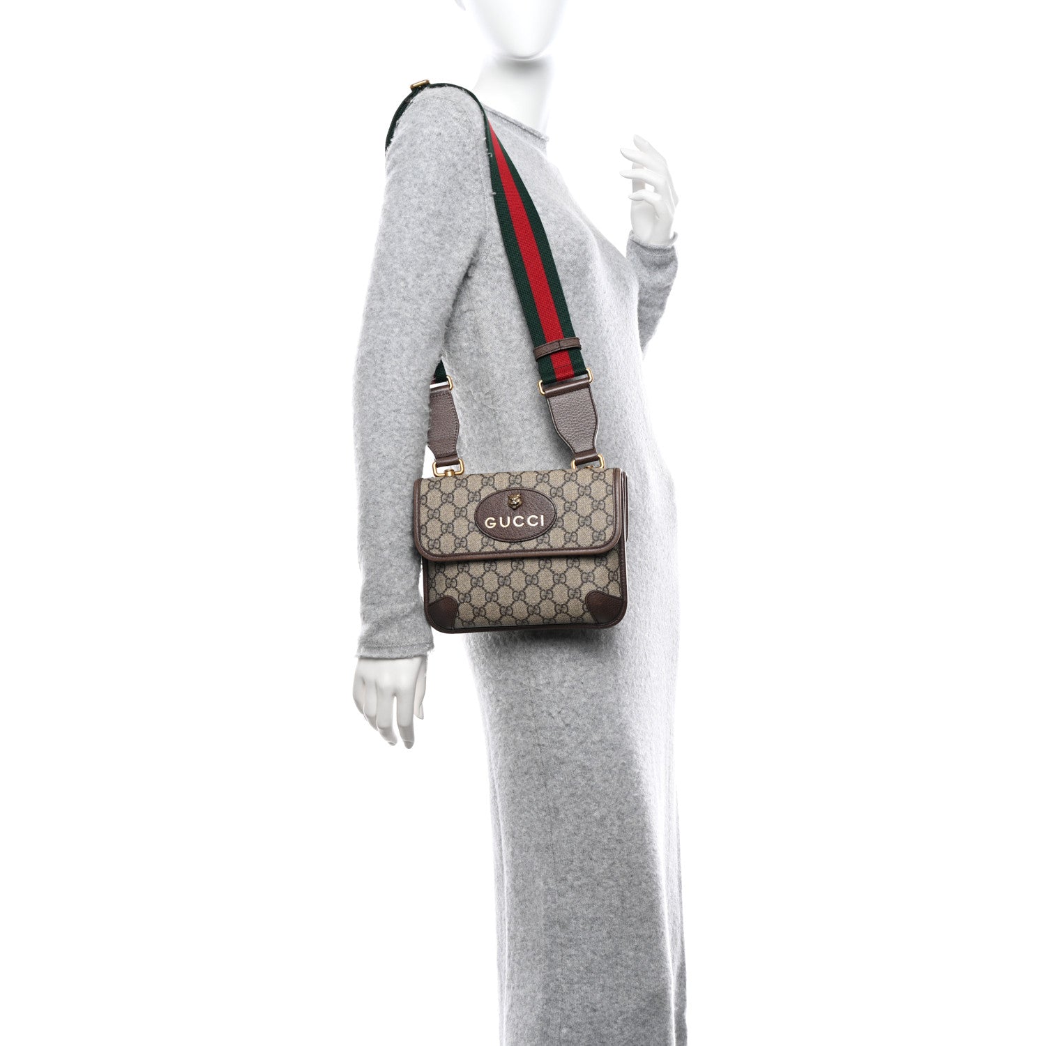 Gucci GG Supreme Monogram Web Small Neo Vintage Double Flap Messenger Bag Beige New Acero 2 of 12