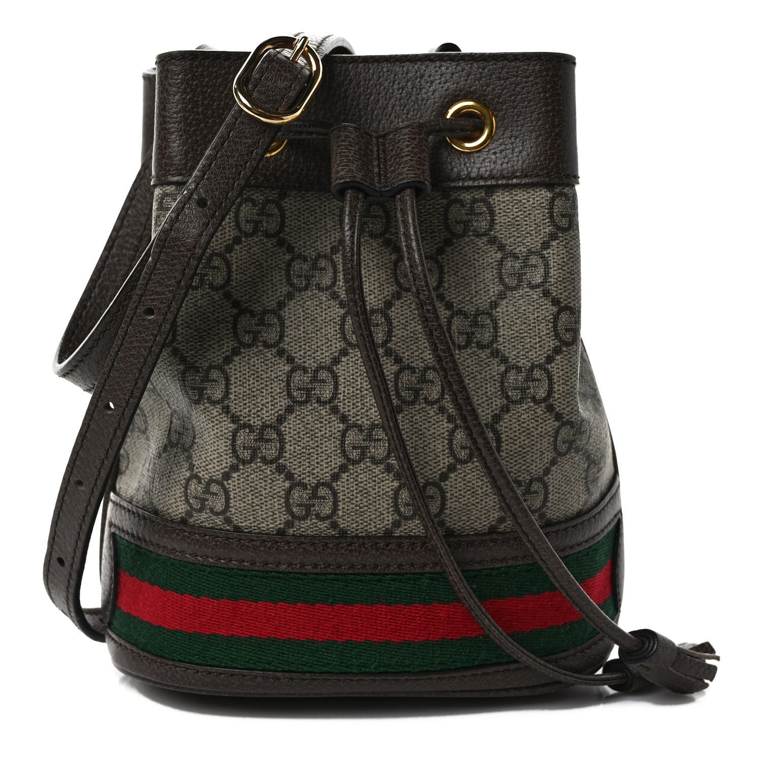 Gucci GG Supreme Monogram Web Mini Ophidia Bucket Bag Brown 1 of 12