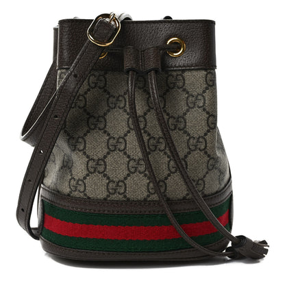 Gucci GG Supreme Monogram Web Mini Ophidia Bucket Bag Brown 1 of 12