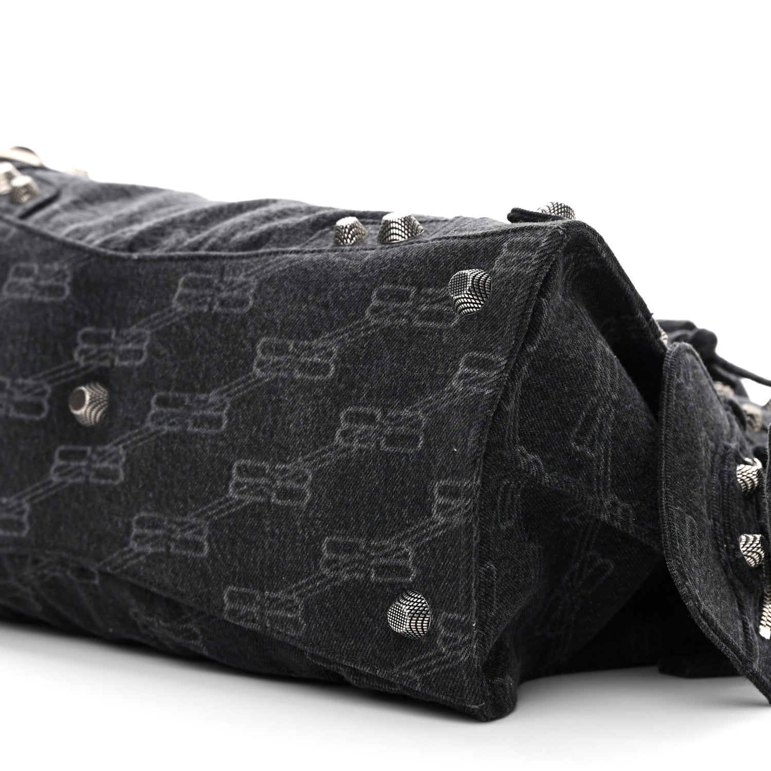 Balenciaga Washed Denim BB Monogram Neo Cagole City Handbag Black 10 of 13