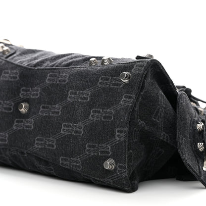 Balenciaga Washed Denim BB Monogram Neo Cagole City Handbag Black 10 of 13