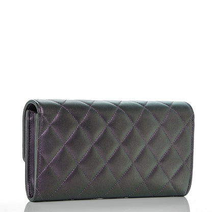 Chanel Iridescent Lambskin Quilted Large Gusset Flap Wallet Purple 3 of 9