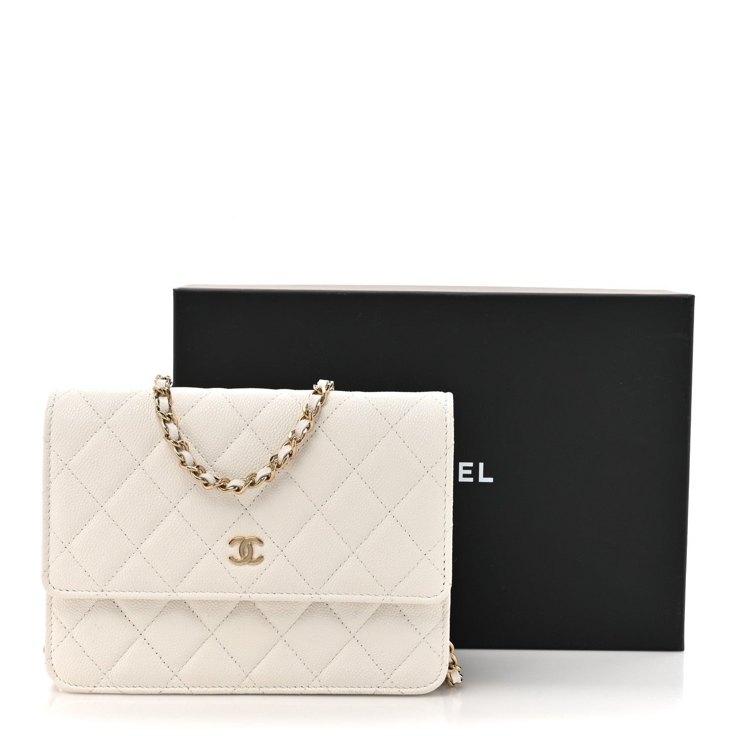 Chanel Caviar Quilted Square Wallet On Chain WOC White 14 of 14