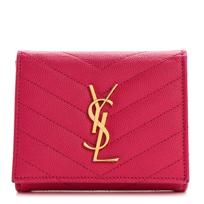 Saint Laurent Grain De Poudre Matelasse Chevron Monogram Compact Wallet Bubblegum 1 of 10