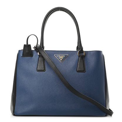 Prada Saffiano Lux Bi-Color Medium Tote Bluette Black 1 of 13