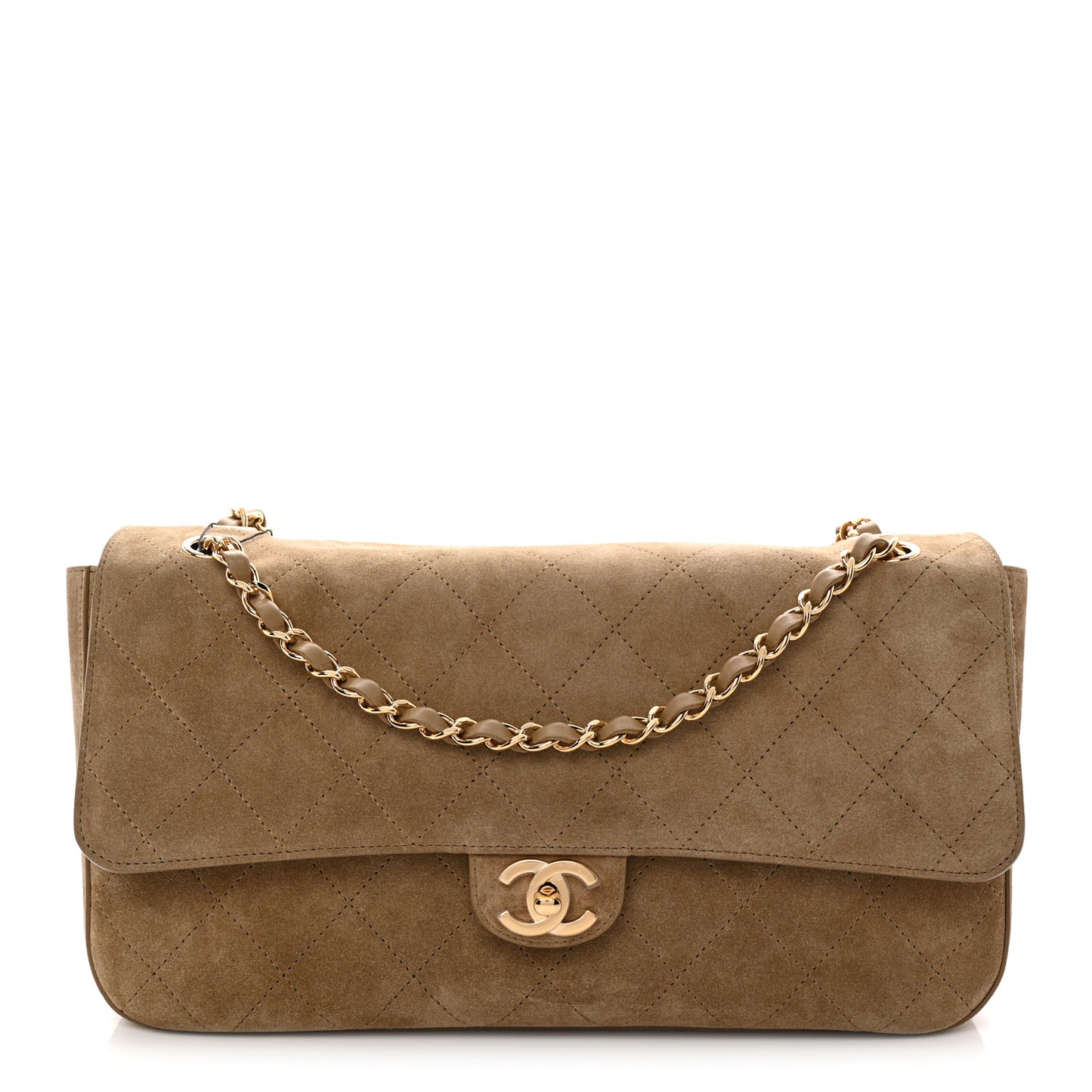 Suede Calfskin Small Souplissimo Maxi Flap Dark Beige