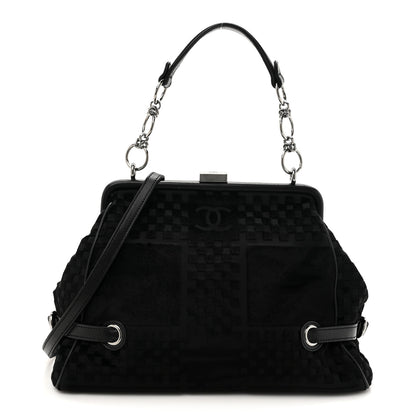 Chanel Velvet Checkered Kiss Lock Shoulder Bag Black 1 of 10