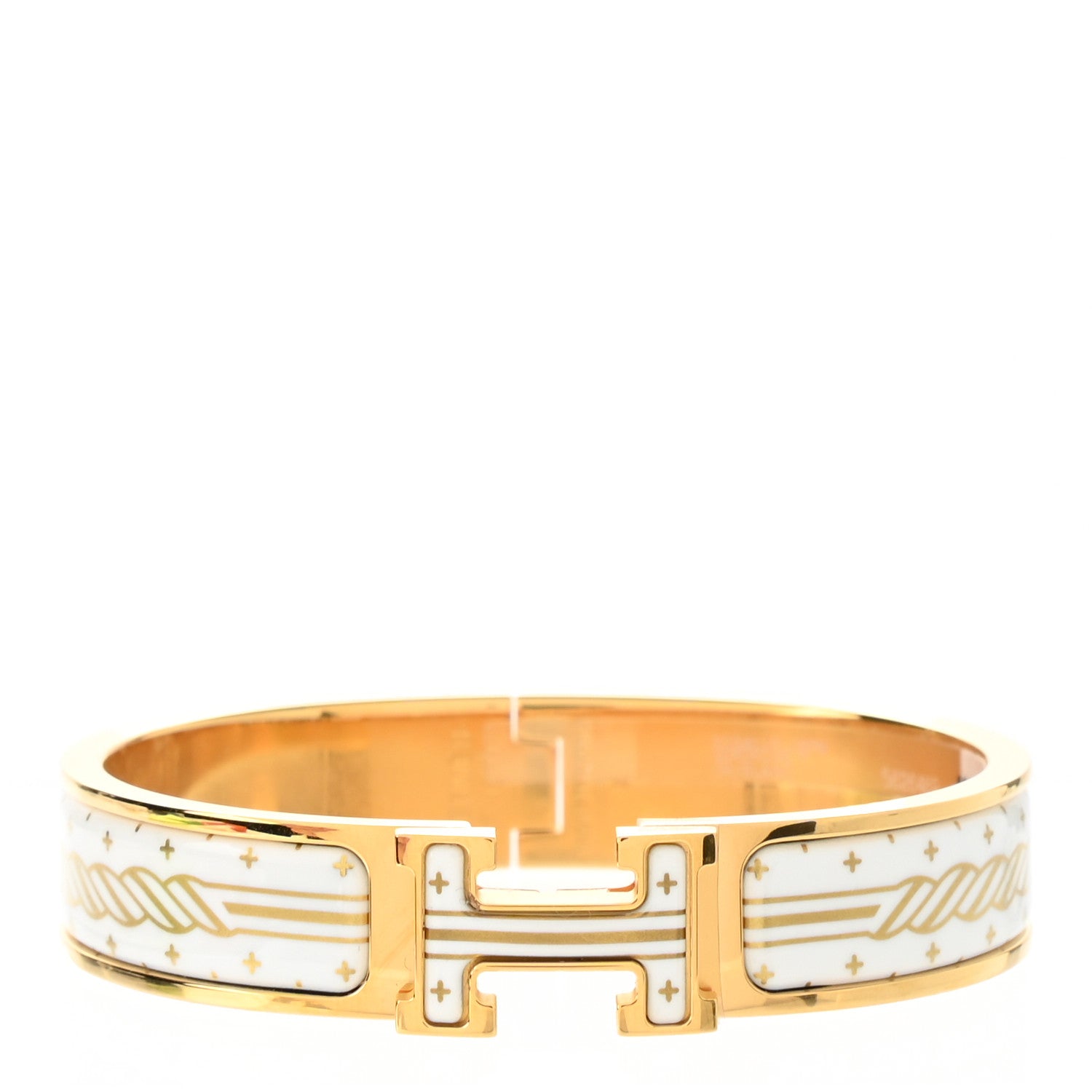 Hermes Enamel Printed Quadrige Au Fil Narrow Clic Clac H Bracelet PM Or White 1 of 6