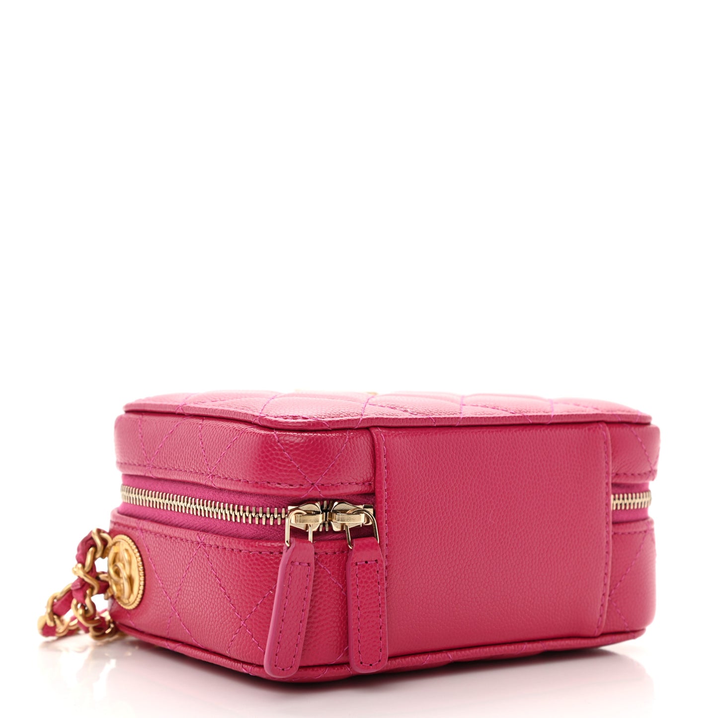 Caviar Quilted Twist Your Buttons Clutch With Chain Fuchsia