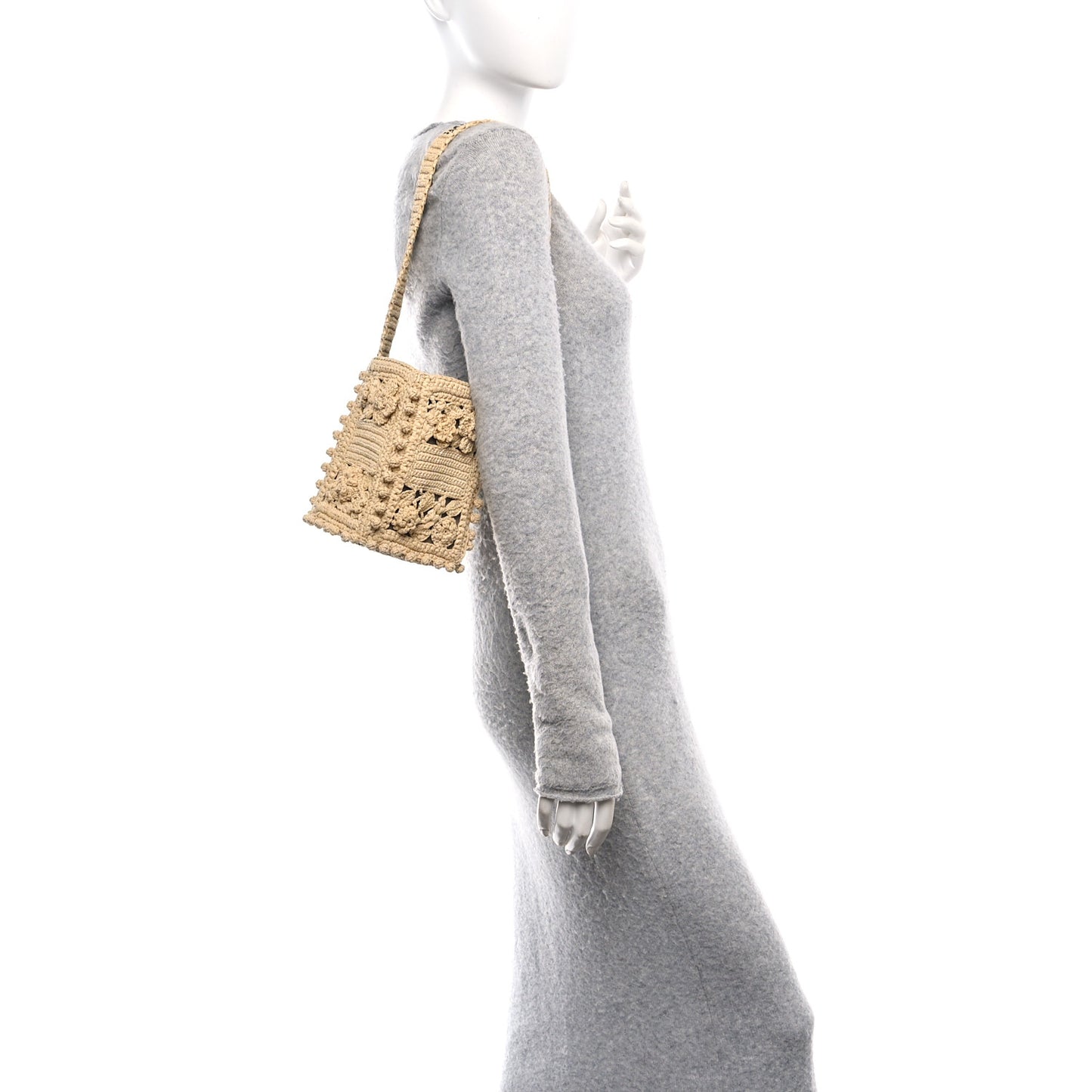 Woven Raffia Floral Embellished D-Bubble Bucket Bag Natural