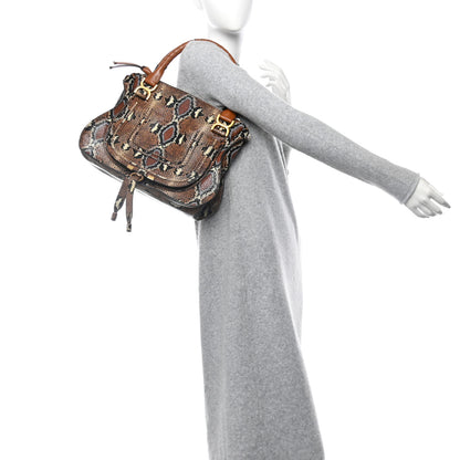 Chloe Snakeskin Embossed Calfskin Medium Marcie Satchel Brown Multicolor 2 of 12