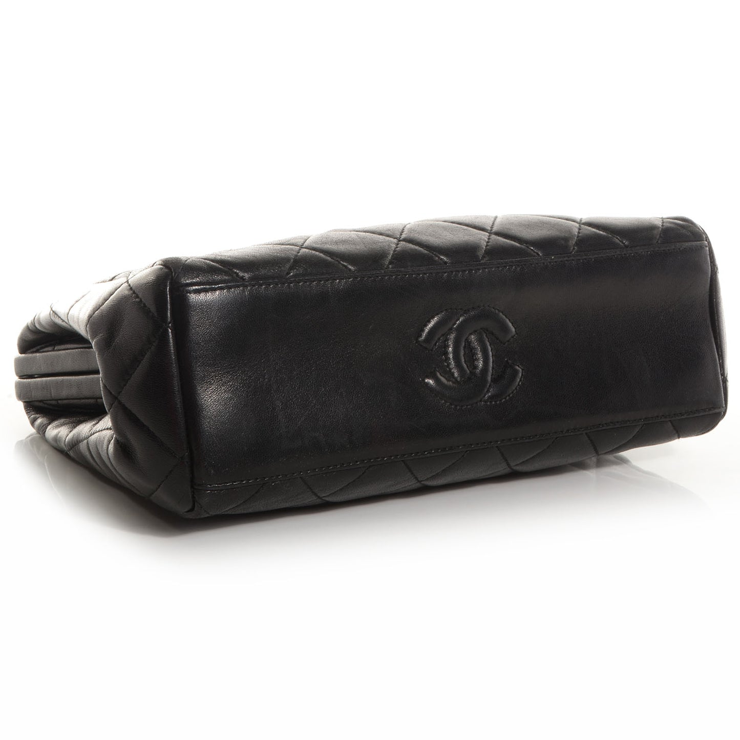 Lambskin Quilted Framed Evening Bag Black