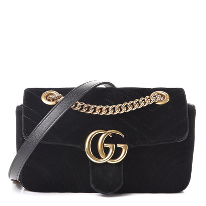 Gucci Velvet Matelasse Mini GG Marmont Shoulder Bag Black 1 of 8