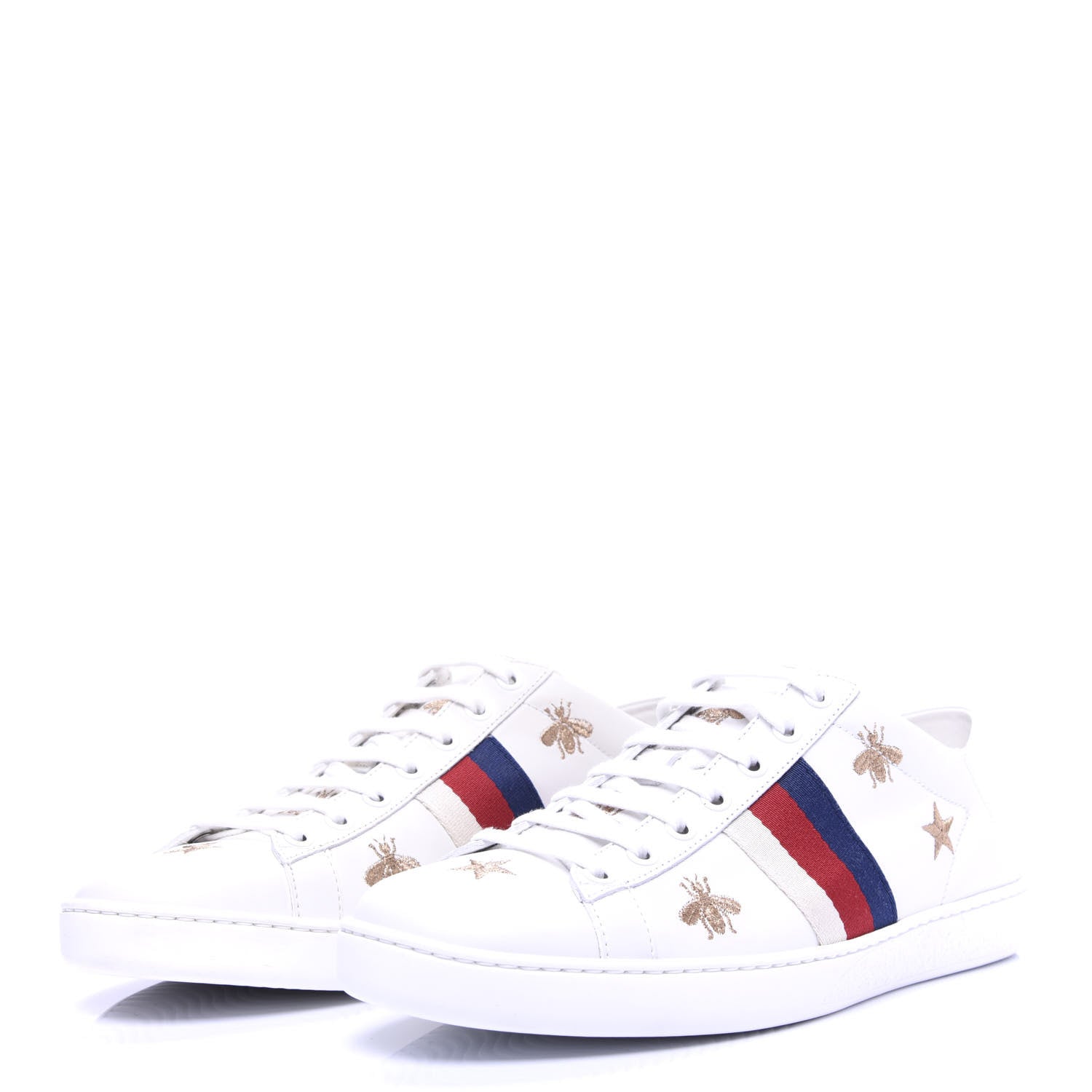 Gucci Calfskin Bee Star Embroidered Sylvie Web Ace Sneakers 38.5 White 3 of 10