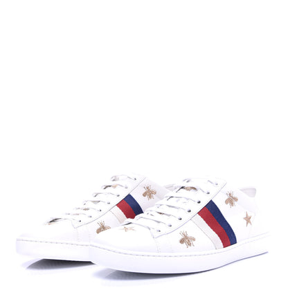 Gucci Calfskin Bee Star Embroidered Sylvie Web Ace Sneakers 38.5 White 3 of 10