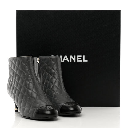 Chanel Lambskin Quilted Patent Cap Toe CC Booties 35 Charcoal Black 10 of 10