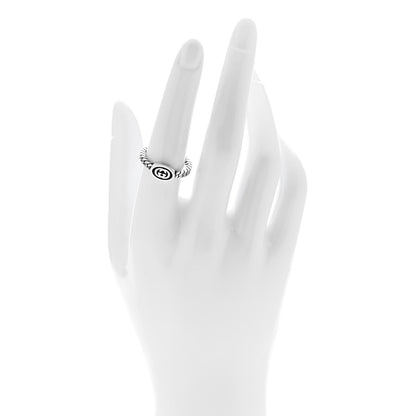 Gucci Sterling Silver Enamel Interlocking G Chain Ring 54 7 Black 2 of 4