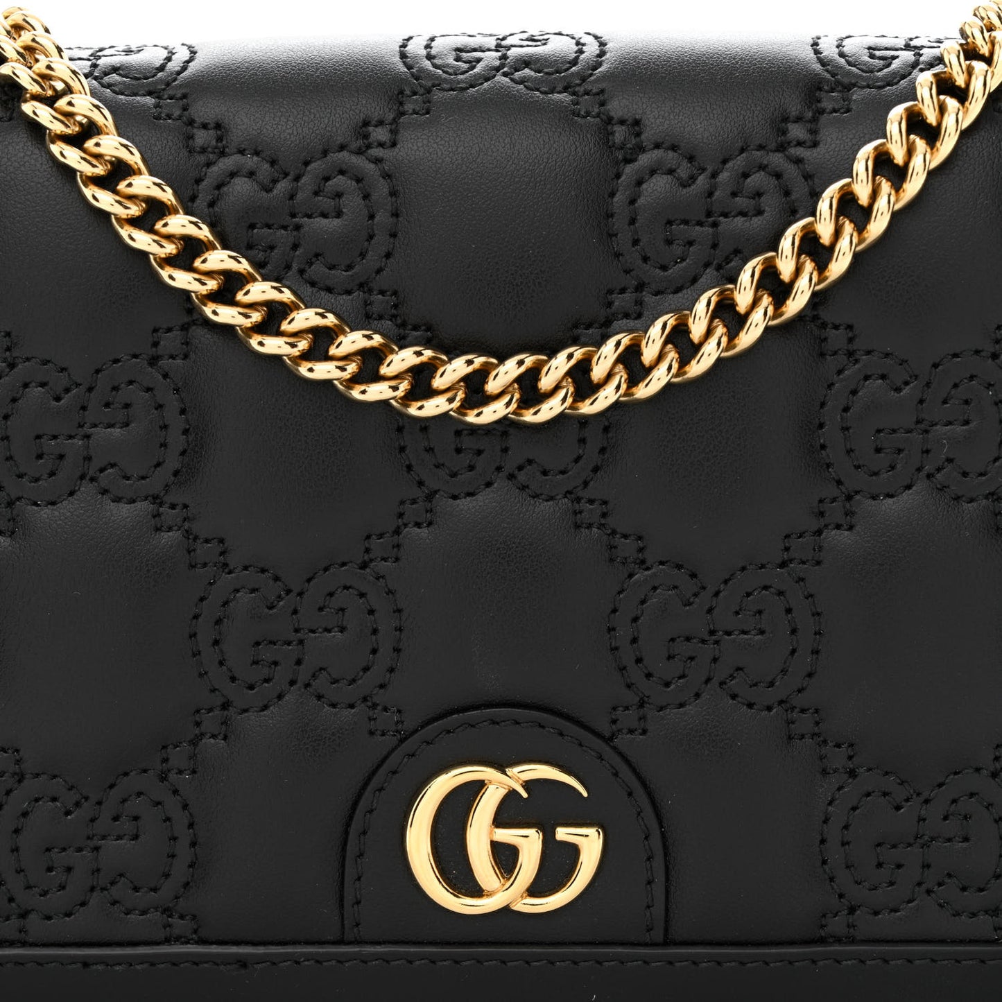 Calfskin GG Matelasse Chain Wallet Black
