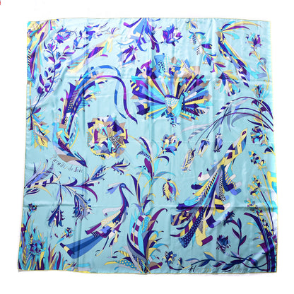 Hermes Silk Twill Paradis De Soie Giant Plume Scarf 140 Aqua Violet Jaune 1 of 6