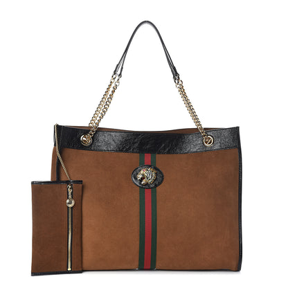 Gucci Suede Patent Large Rajah Chain Tote Nocciola Black 1 of 10
