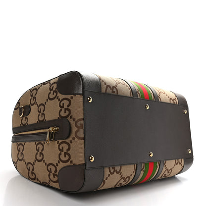 Gucci Monogram Jumbo GG Textured Dollar Calfskin Web Maxi Duffle Bag Camel Ebony 3 of 10