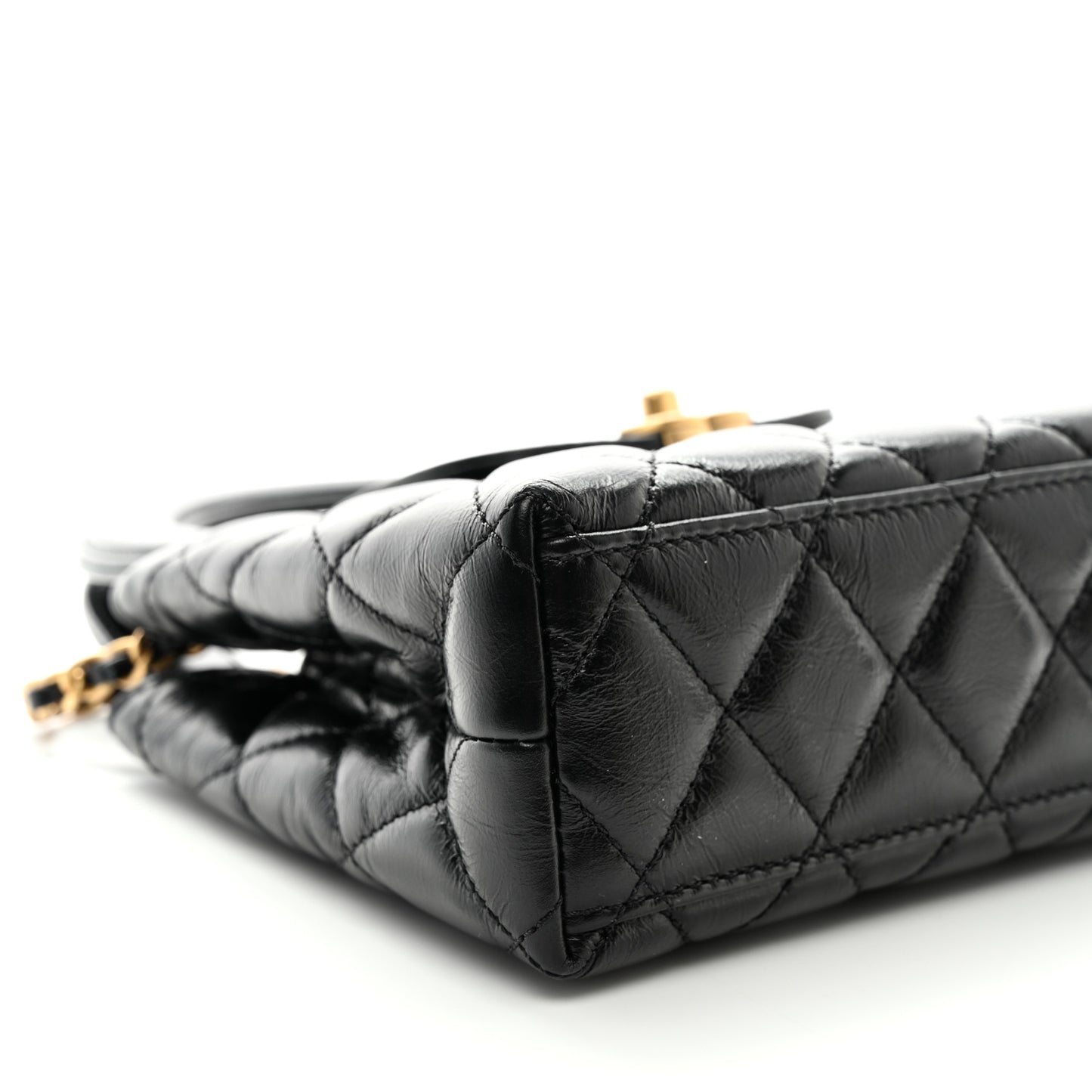 Shiny Aged Calfskin Quilted Nano Kelly Shopper Black