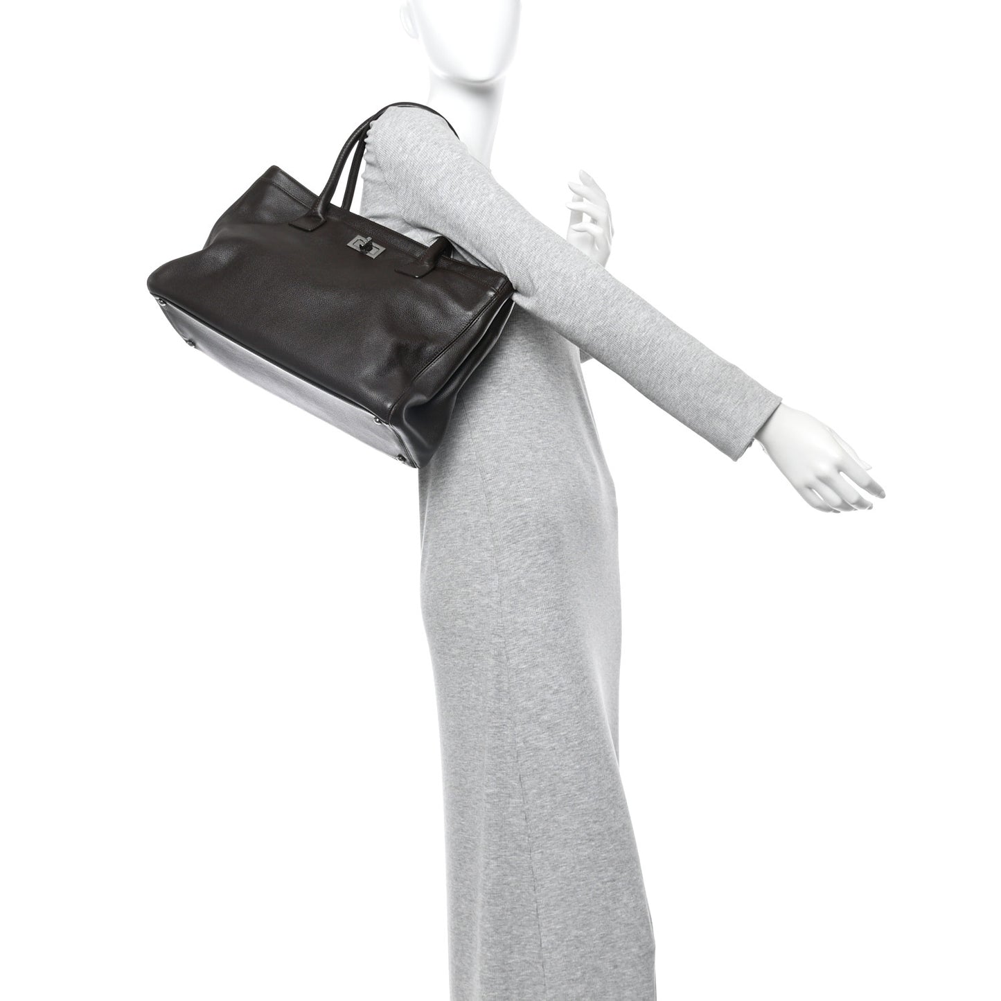 Calfskin Mademoiselle Lock Cerf Shopper Tote Brown