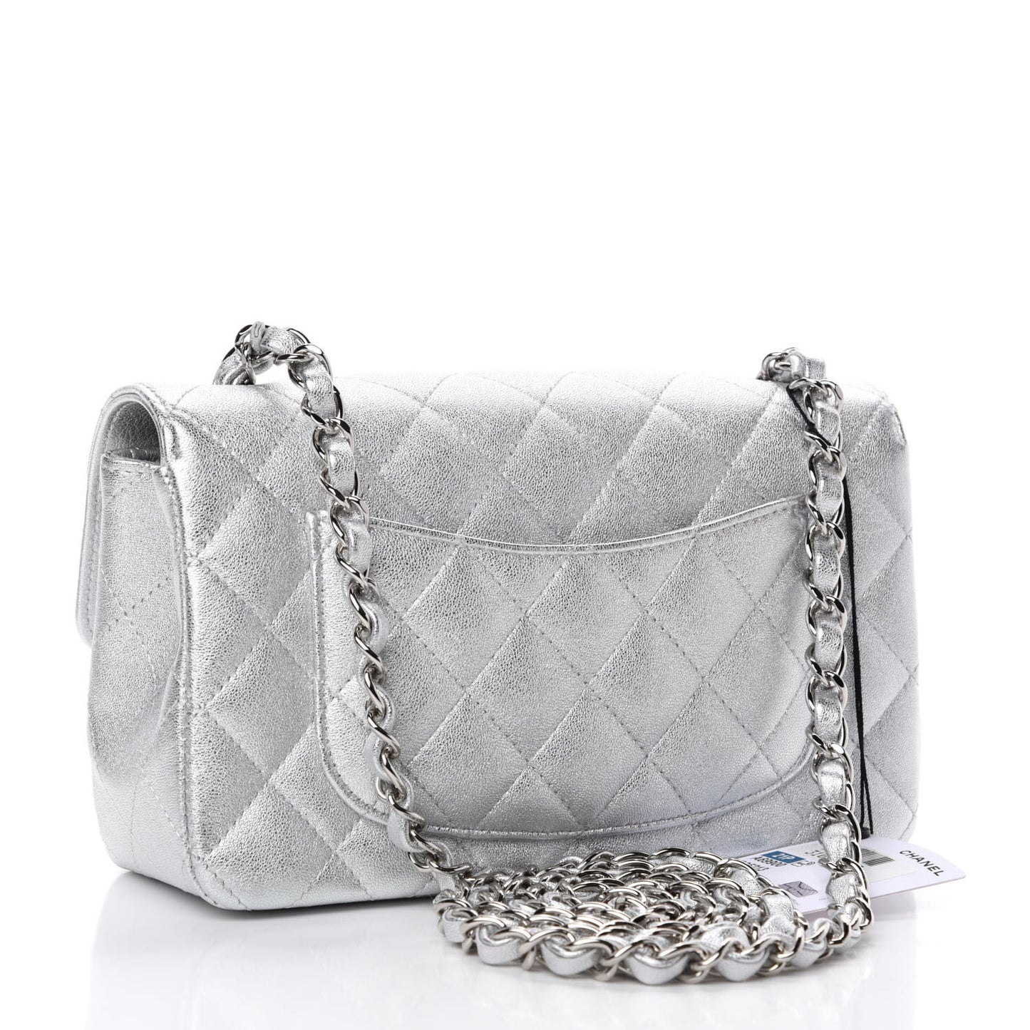 Metallic Lambskin Quilted Mini Rectangular Flap Silver