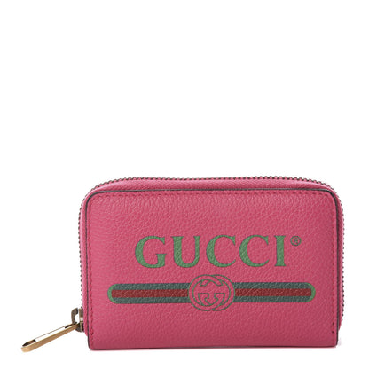Gucci Grained Calfskin Logo Zip Around Card Case Box Pink Green 1 of 8
