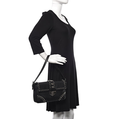 Prada Saffiano Soft Crystal Embellished Shoulder Bag Black 2 of 11