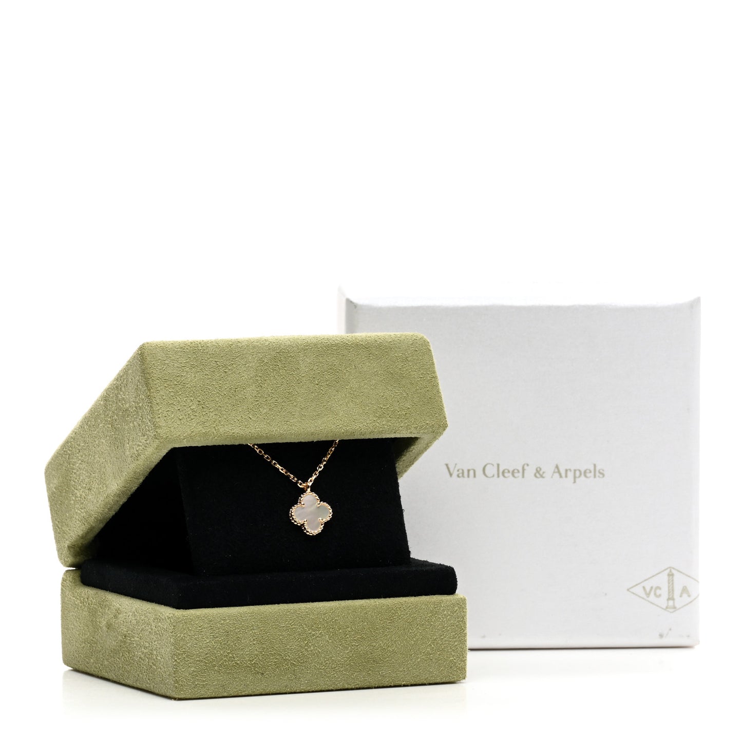 VAN CLEEF & ARPELS 18K Yellow Gold Mother of Pearl Sweet Alhambra Pendant Necklace
