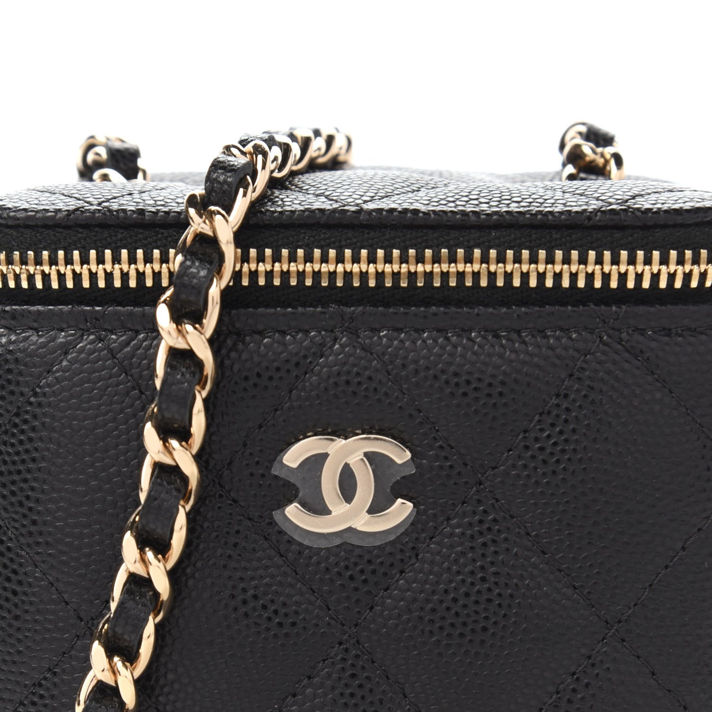 Caviar Quilted Mini Vanity Case With Chain Black